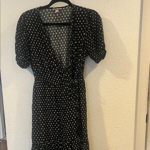 Black Polka Dot Wrap Midi Dress